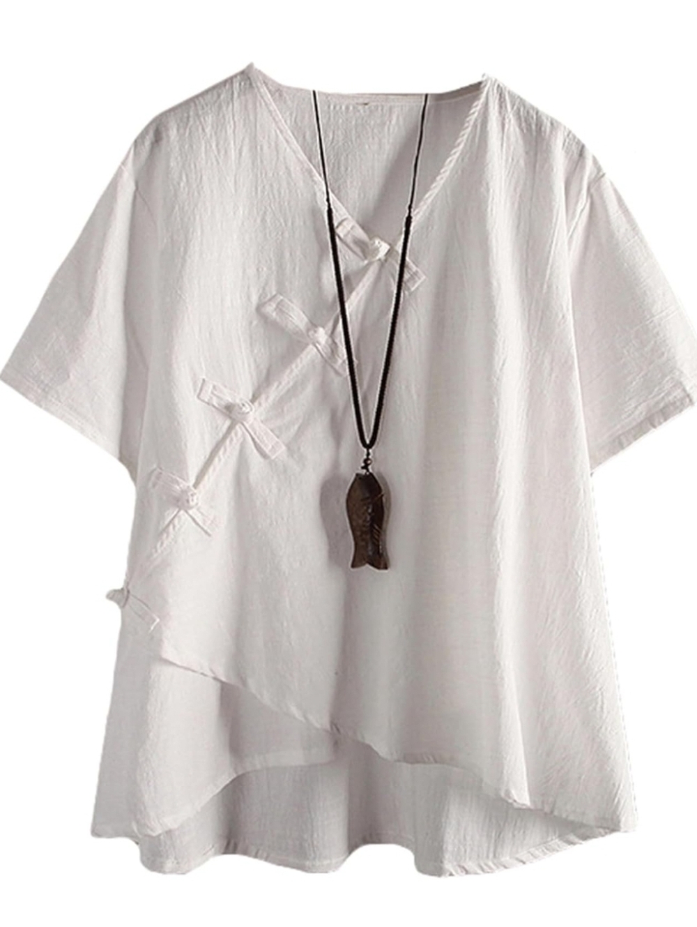 Women’s Asian-Inspired Linen/ Cotton Short Sleeve Tunic Top